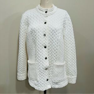ISAAC MIZRAHI Quilted White Stand Collar Snap Jacket Size 1X